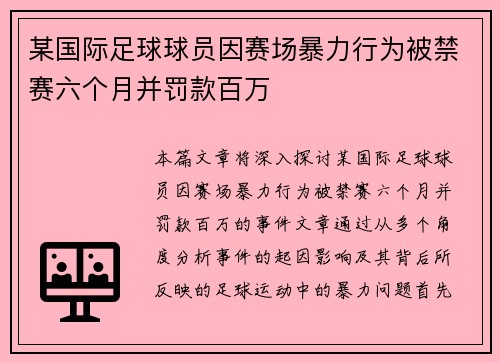 某国际足球球员因赛场暴力行为被禁赛六个月并罚款百万